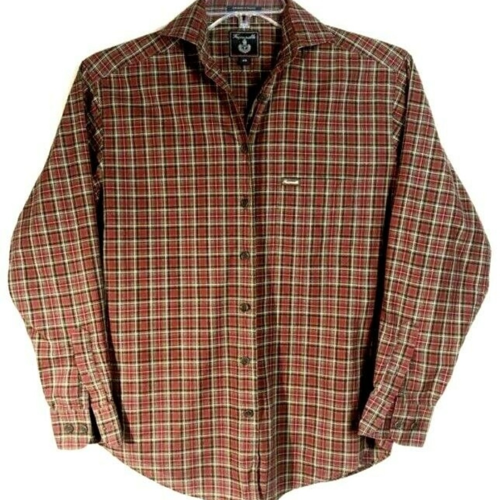 Faconnable Long Sleeve Button Up Red Green Plaid